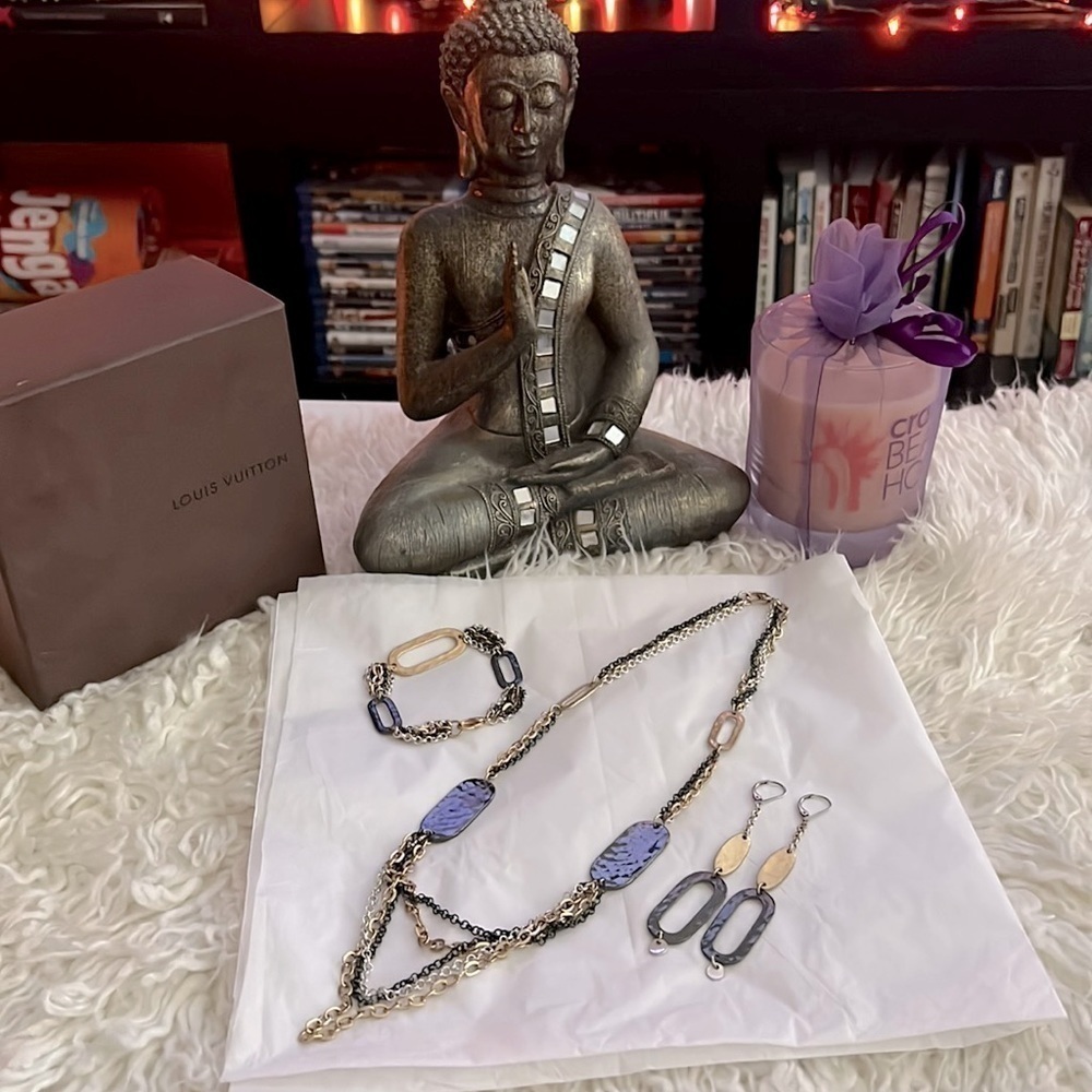 Gold, Black, Grey & Silver Layered Necklace, Bracelet & Earring Set! 🤩🛍️💕